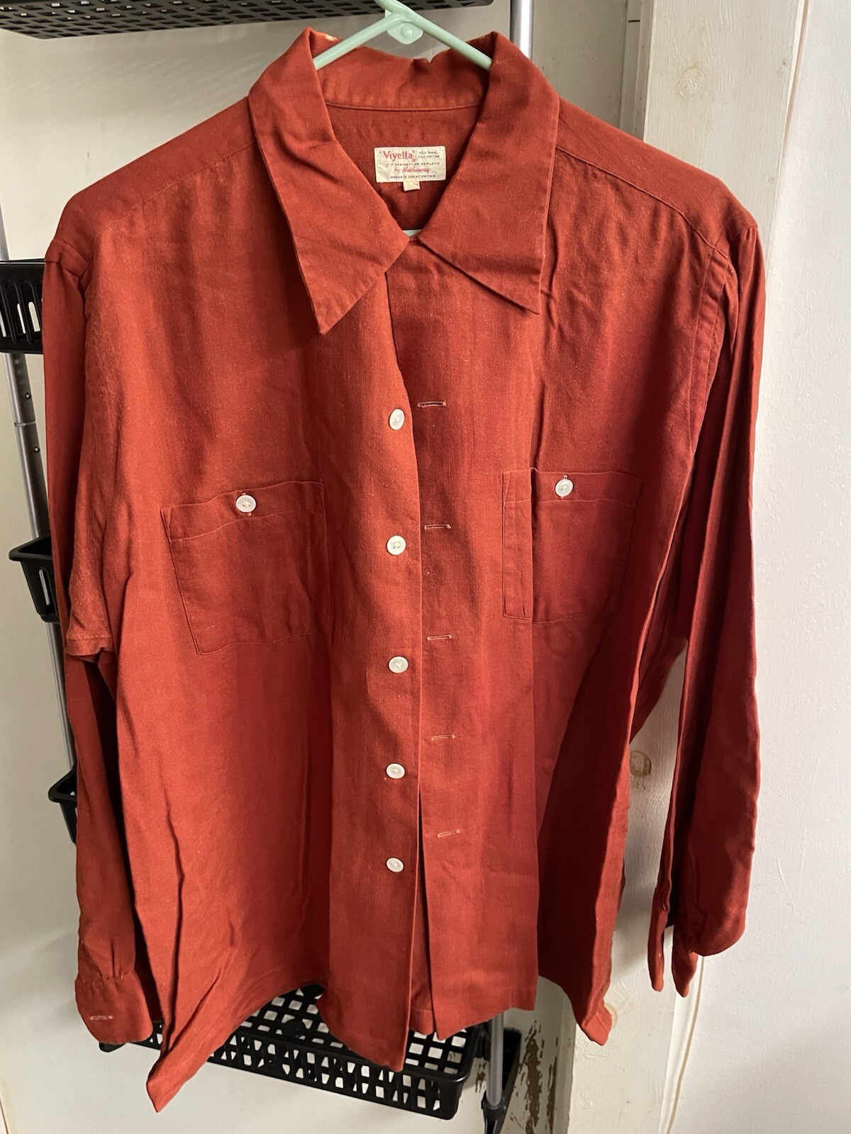 AUTUMN ORANGE COMFY 50s 😍 Vintage VIYELLA HATHAWAY LOOP COLLAR ROCKABILLY Shirt