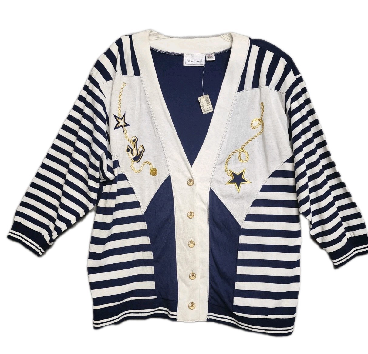 Womens Vintage 80s Plus Size 22-24 3D Embroidered Cardigan Banded Waist NOS