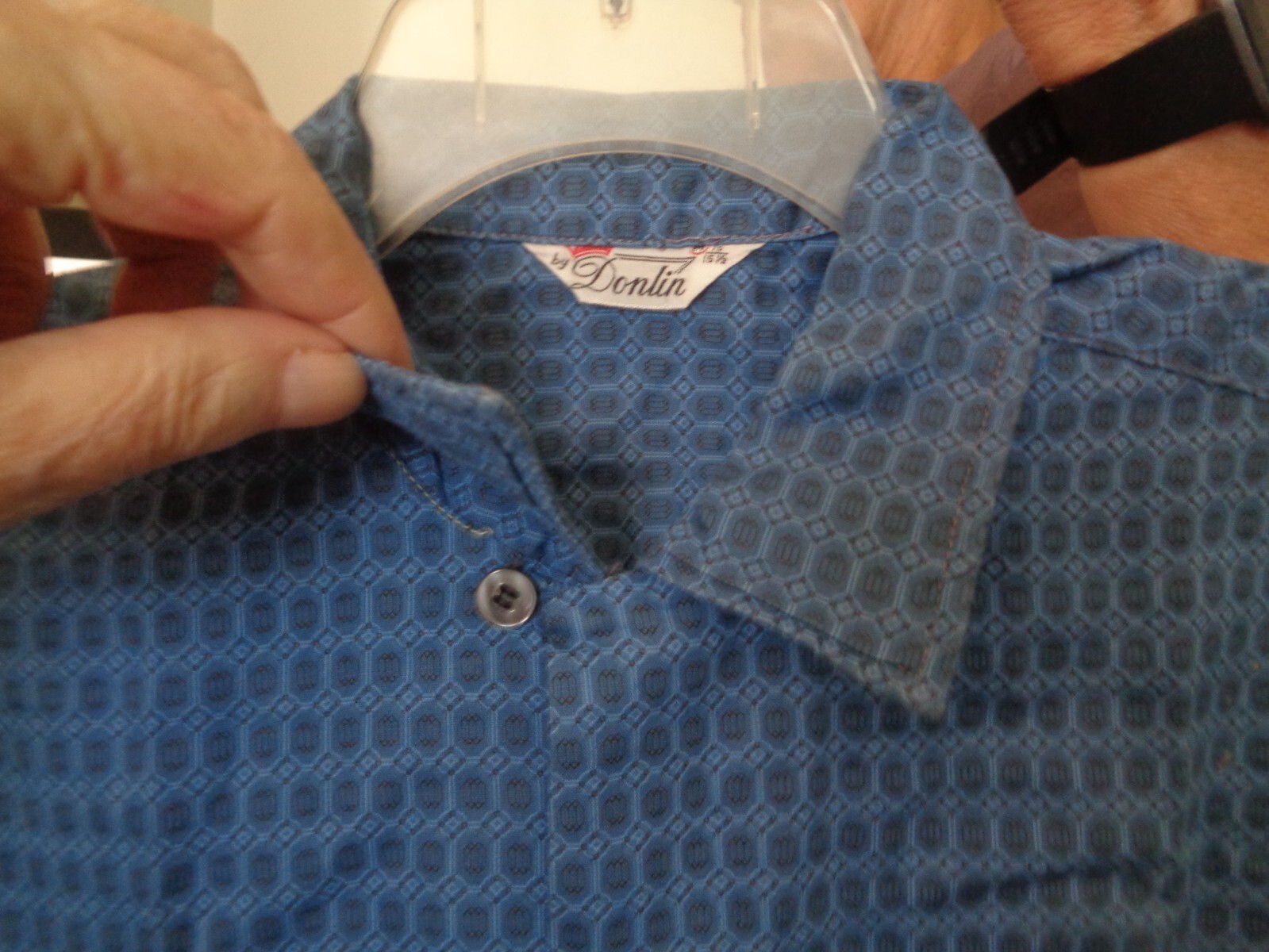 NOS 50’s-60’s DONLIN Blue & Black Optical Design! Camp Loop Collar Long Sleeve M