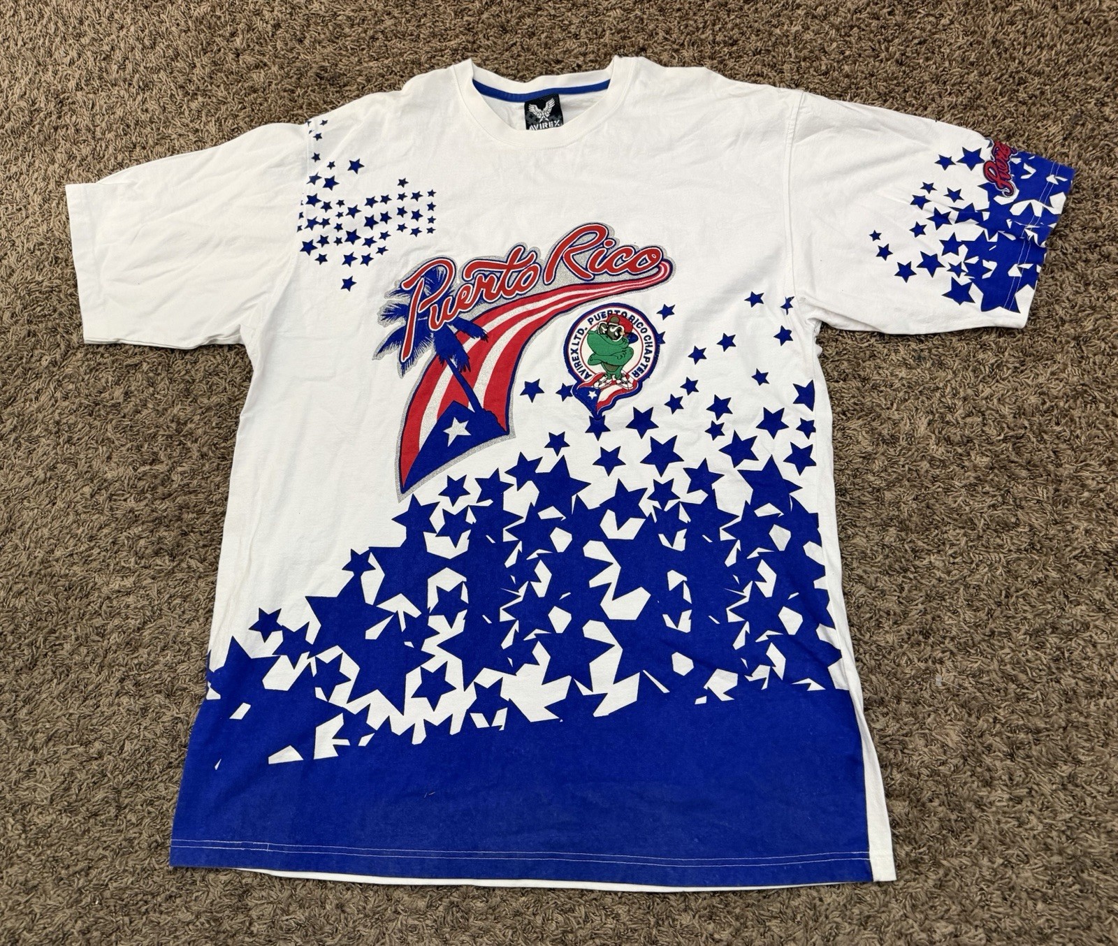 Very Rare Avirex x Puerto Rico Chapter T-Shirt Embroidered White Mens Size 3XL