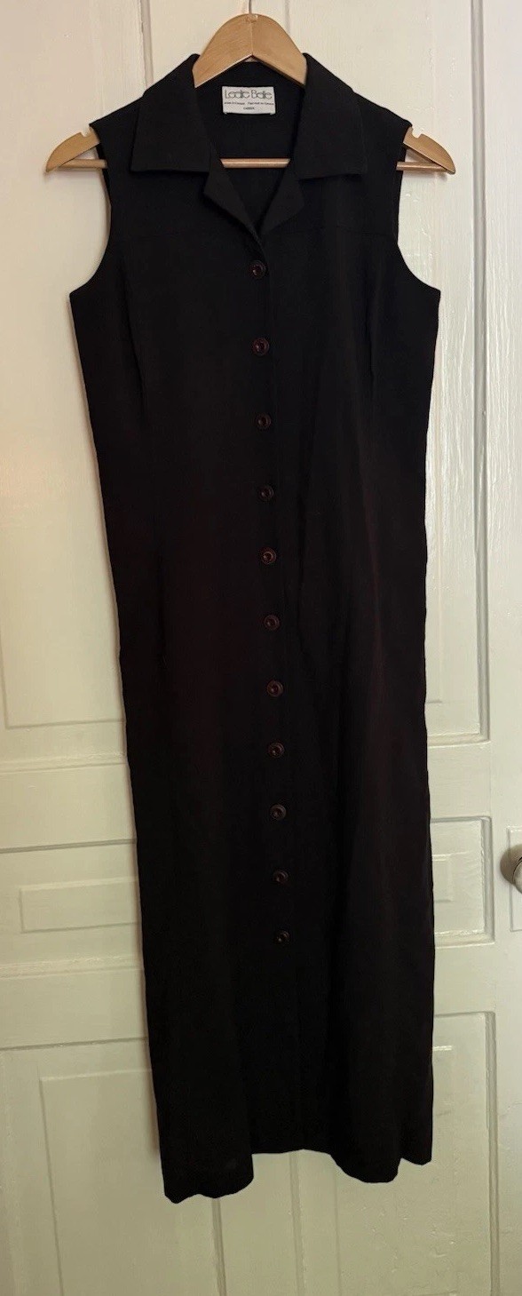 Leslie Belle Vintage Long Button Down Dress Black With Brow/Red Buttons Canada