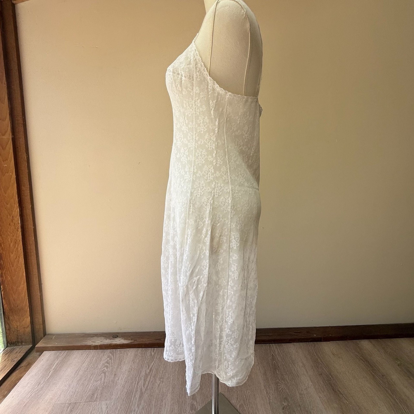 Vintage Perlon White Floral Lace Camisole Slip Dress