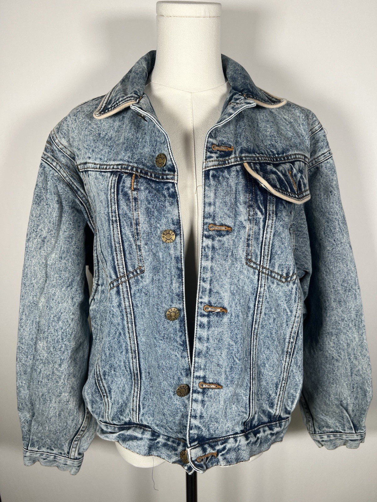 Vintage 90s ANCHOR BLUE acid wash baggy grunge skate jean jacket M pockets