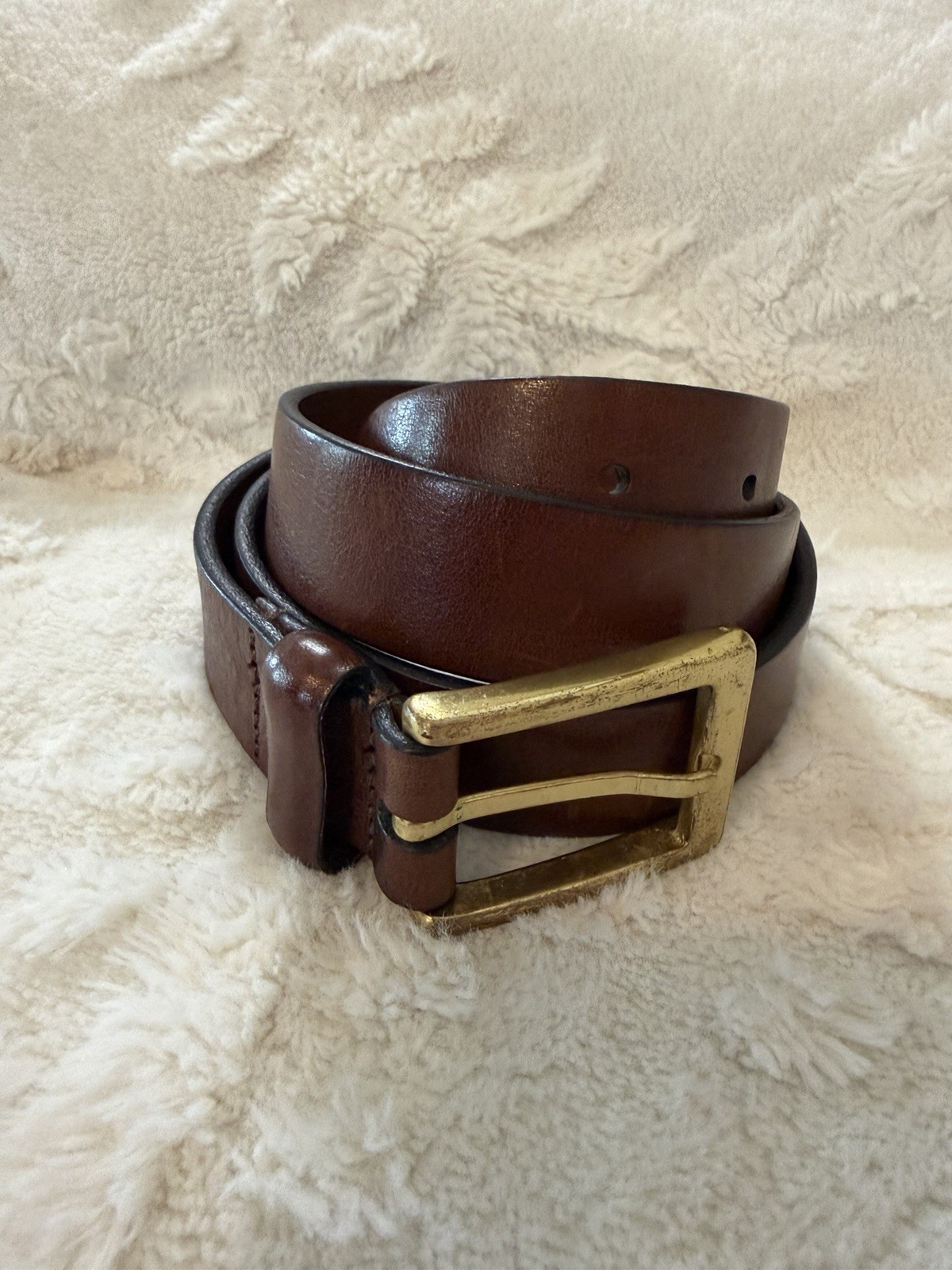 Vintage Brown Leather Belt Brass Buckle Americana RRL-Style Made USA 36 / 90