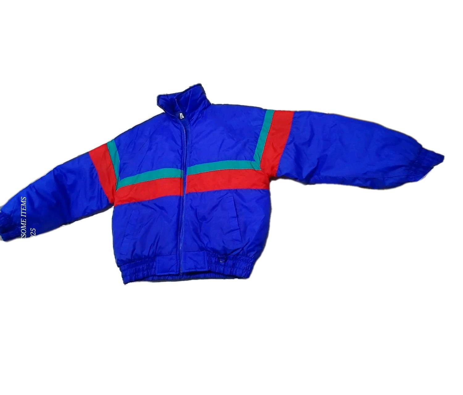 Vintage Wind Jammer Mens Size L Windbreaker Coat Jacket Blue Red Green Stripe
