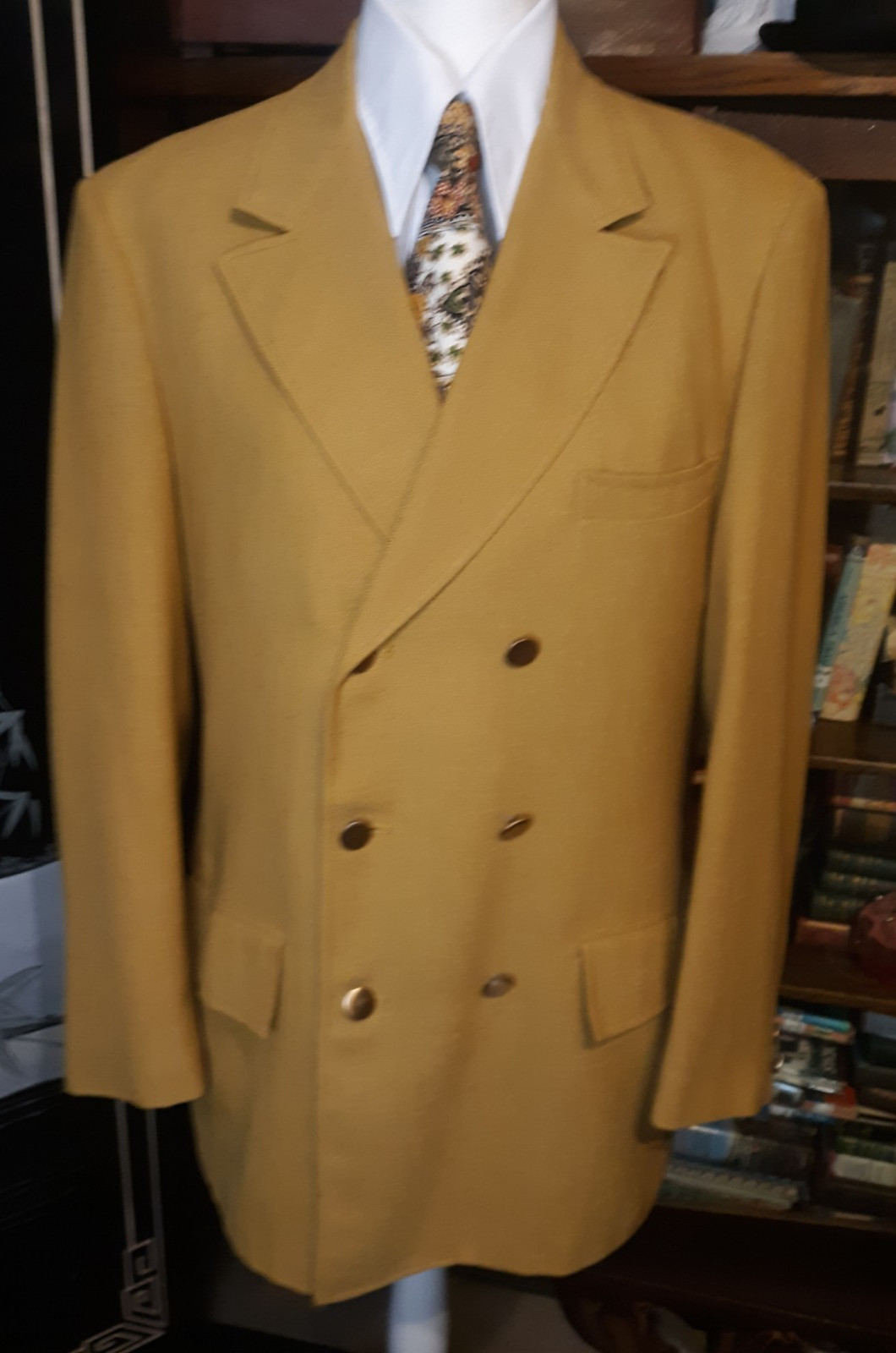 1960s VTG Gold Double Breasted Blazer Suit Jacket 38 Slim Short Mod Disco VLV