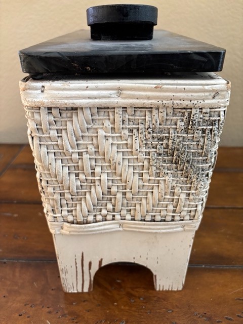 Vintage 1950s Wicker Shoe Shine Box With Wood Foot Stand