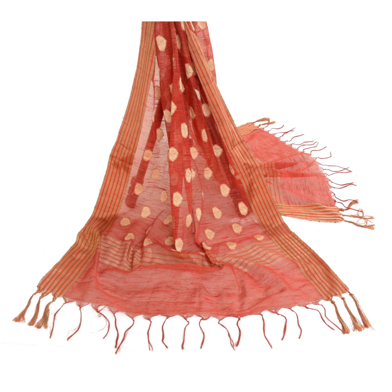 Sanskriti Vintage Dupatta Long Stole Artificial Silk Red Hijab Hand-Woven Veil