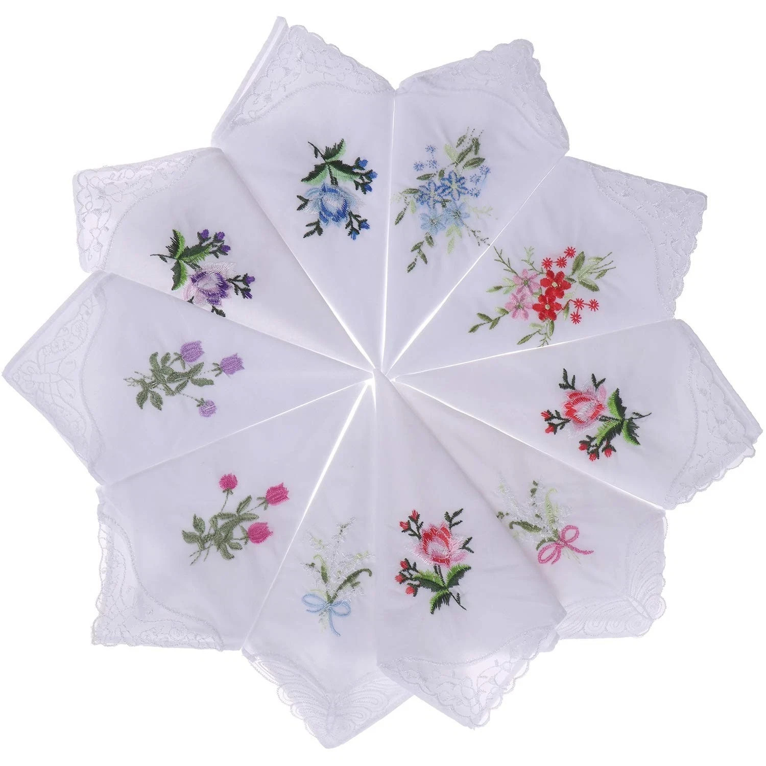 20pcs Women Floral Handkerchiefs Vintage Floral Embroidered Cotton Ladi…