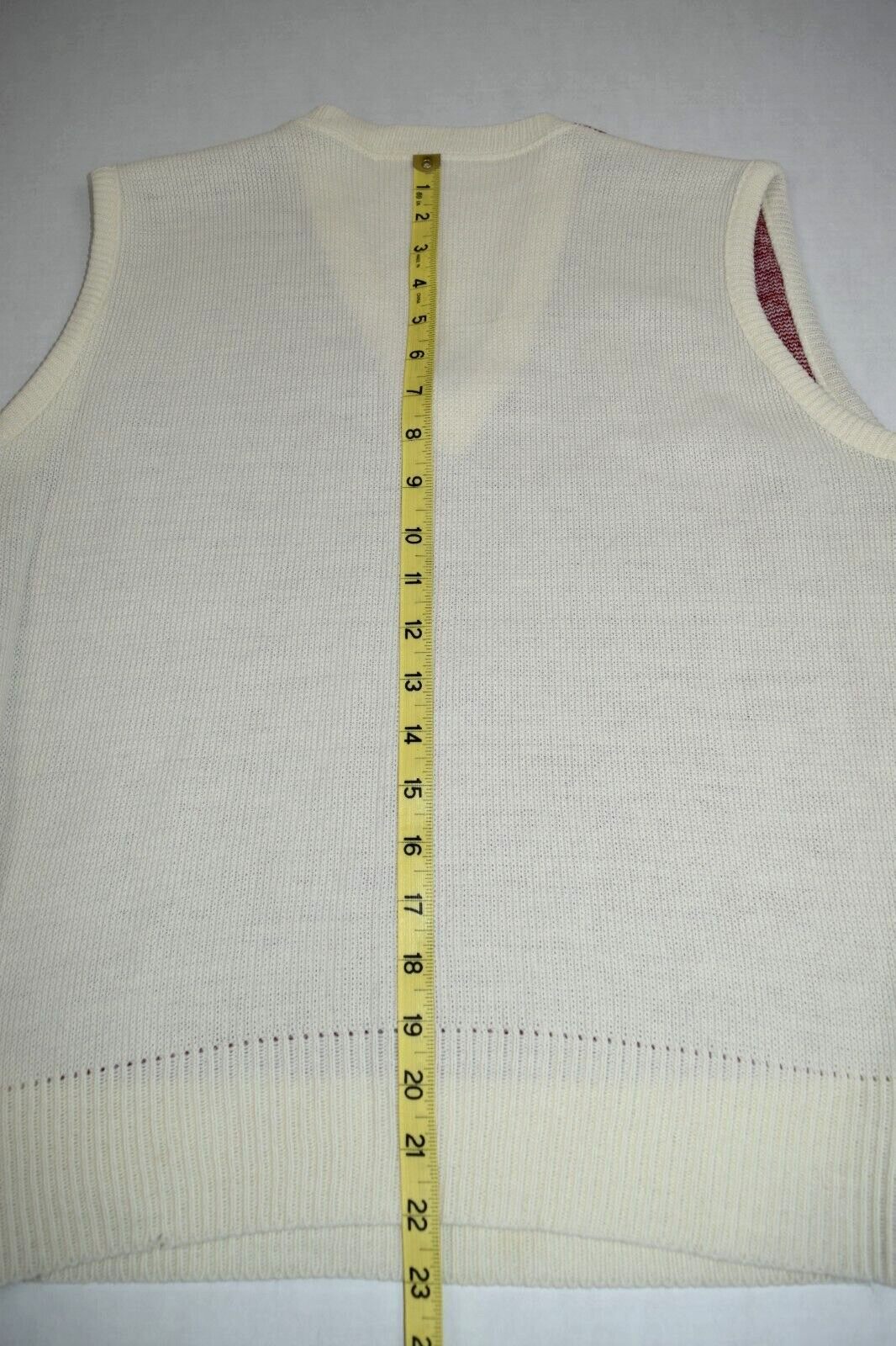 Vintage Sweater Vest Size M 70s Ivory Carmine Red V Neck Rope Stripe Mod Grunge