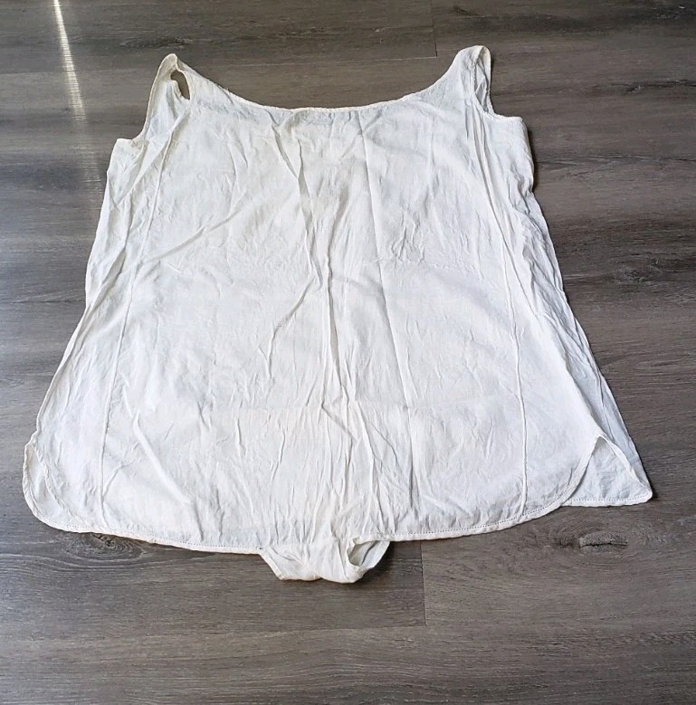 Antique Edwardian Cream Cotton? Step-In Romper Handmade STAINS FLAWS
