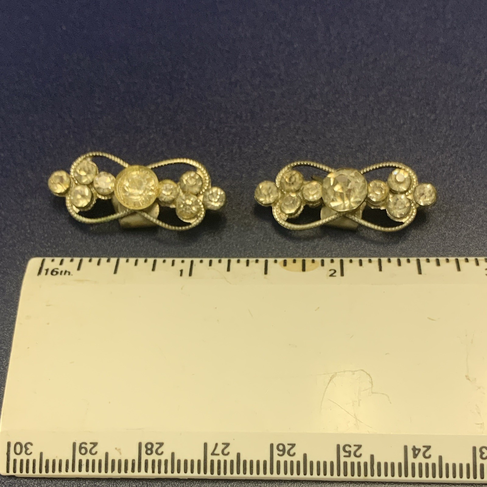 Vintage Gold Tone Clear Rhinestone Geometric Metal Shoe Clips Pair