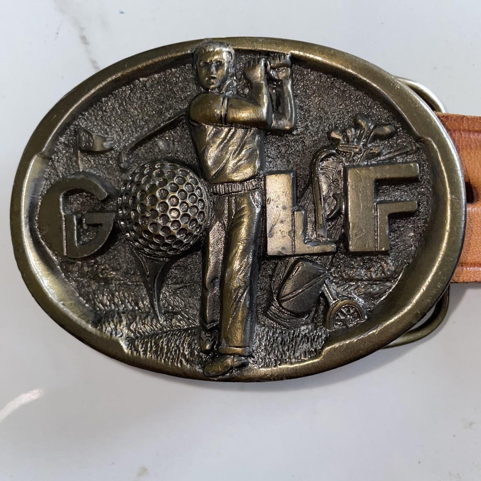 Rare Vintage Golf Golfer Belt Buckle Great American Buckle Co 1988 USA