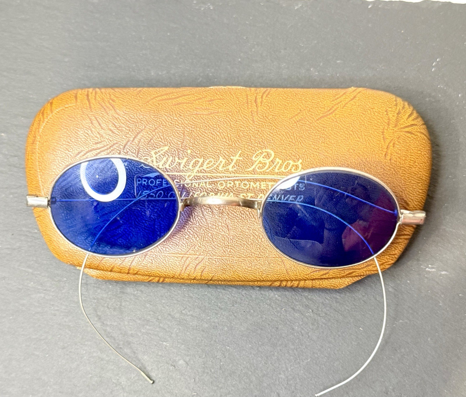 RARE ANTIQUE WIRE BLUE COBALT SUNGLASSES