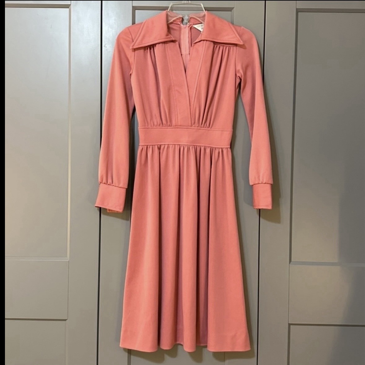 Vintage 1960/70s JC Penny Fashions Knee Length Faux Wrap Secretary Dress Size 6