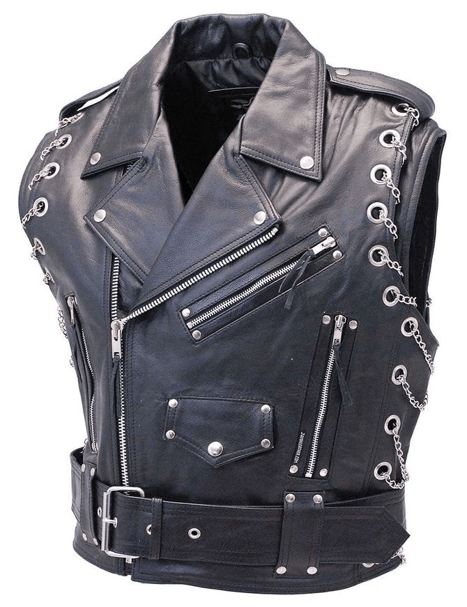 Men’s Genuine Cow Leather Heavy Buckled Rocker Biker Motorcycle Vest Waist SOA