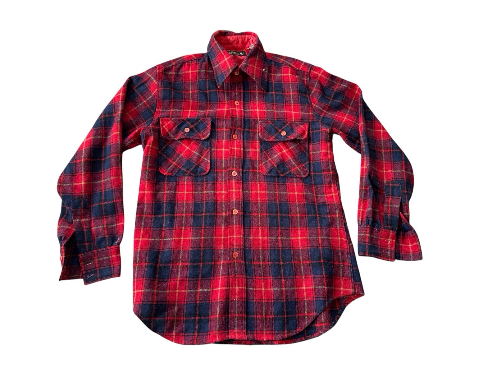 Vtg 60’s JCPenny Red Blue Plaid FLANNEL Chore Hunting Work Shop Shirt Retro M