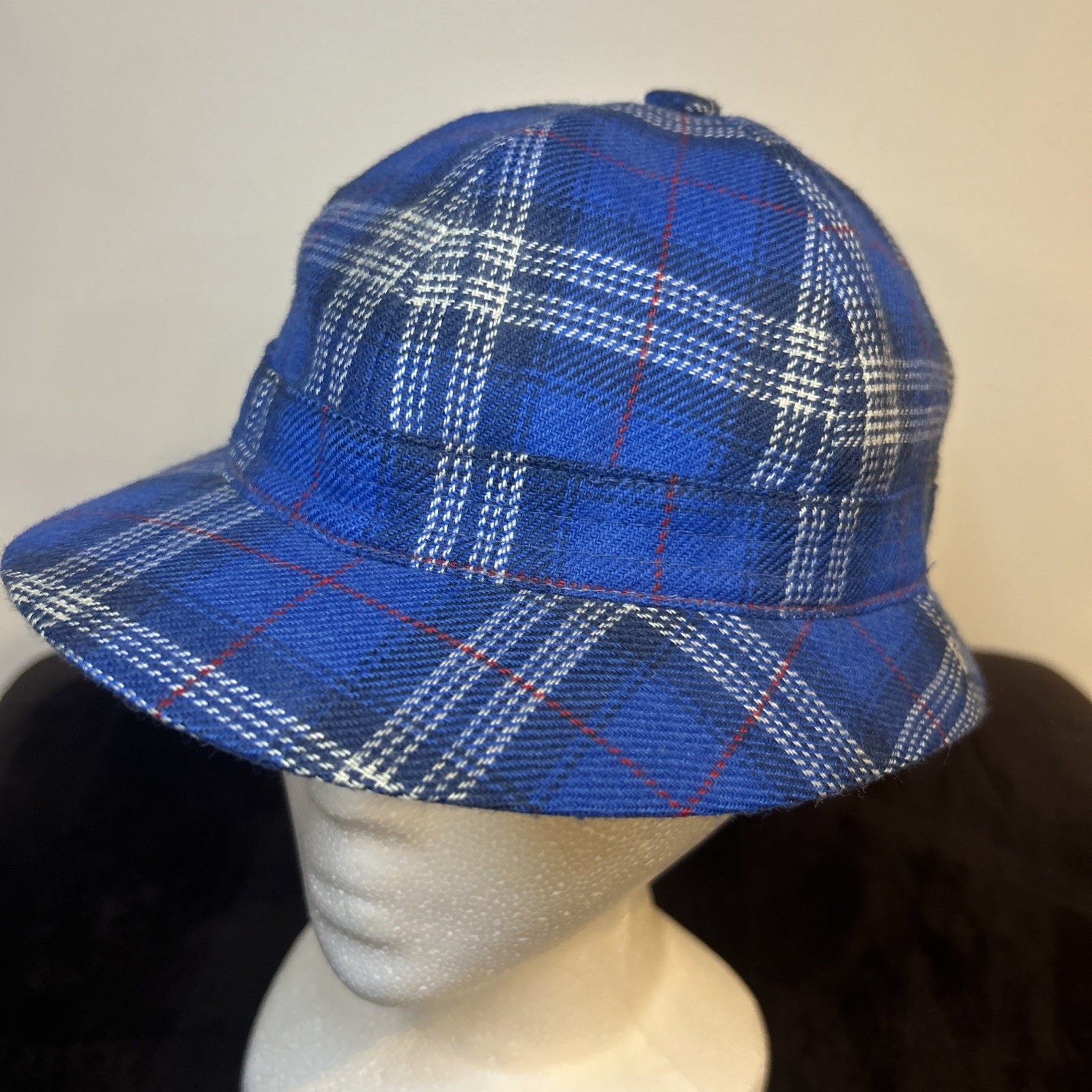 Highland Home Vintage Wool Deerstalker Blue Plaid Hat Made In Scotland NWOT