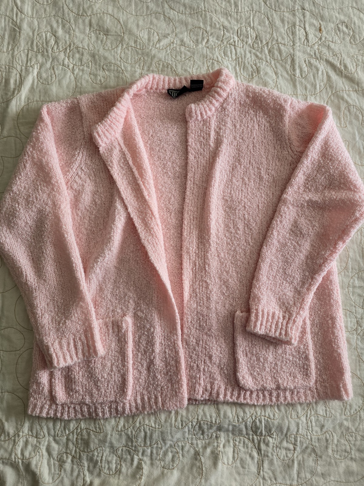 Vintage 80s Pink Cozy Sweater Cardigan Womens L/XL Grandmacore Miceli Size 42