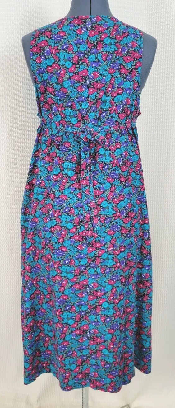Vintage Cottagecore Black Jumper w Pink, Blue, Teal & Purple Florals Sz SML