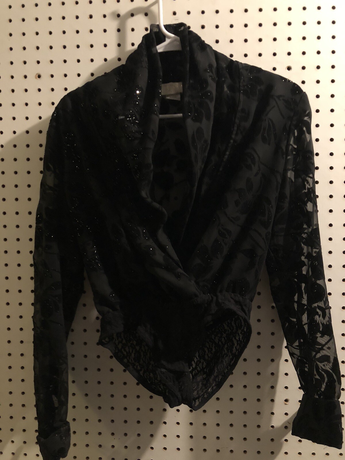 Vintage Cache Bodysuit Women’s Blouse Top Snap USA Size S Small Black Floral
