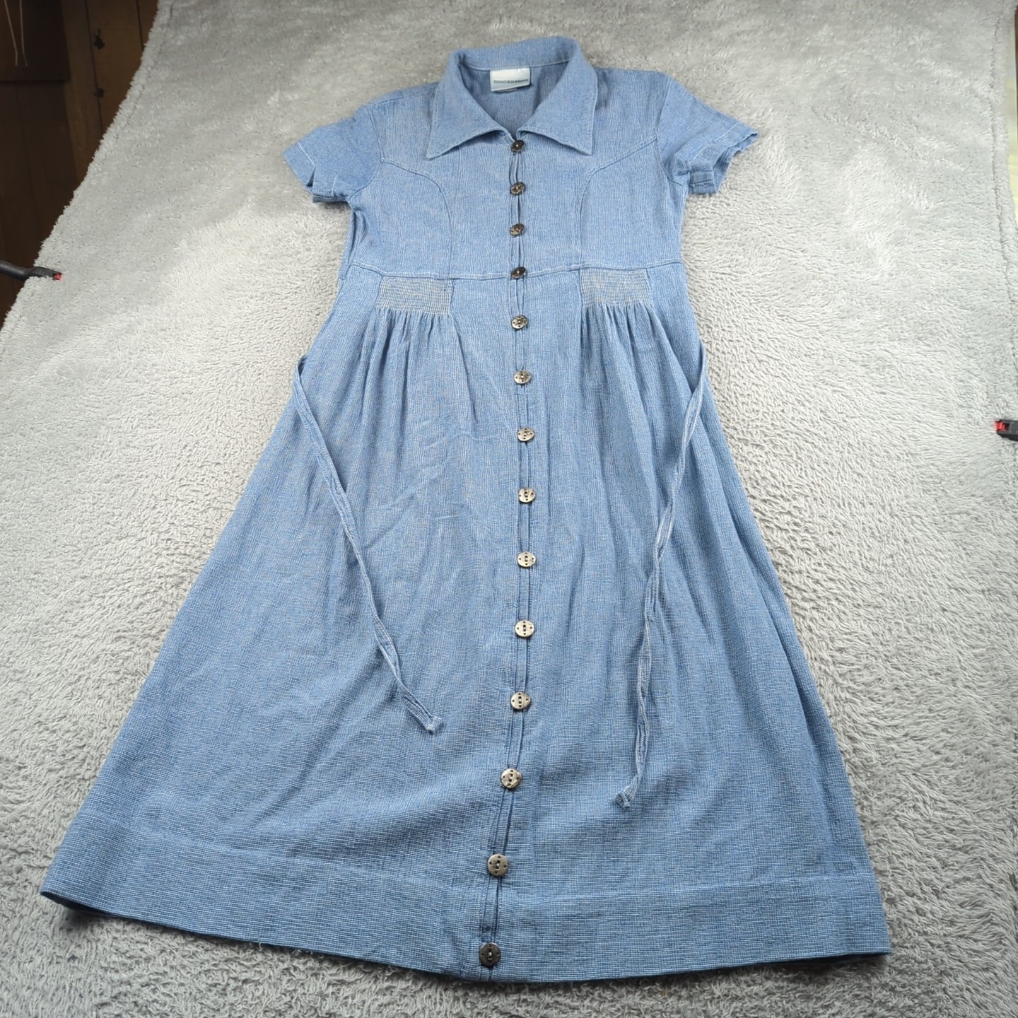 Vintage Dennis Goldsmith Dress Womens 4 Blue Button Accent Chambray Pleated