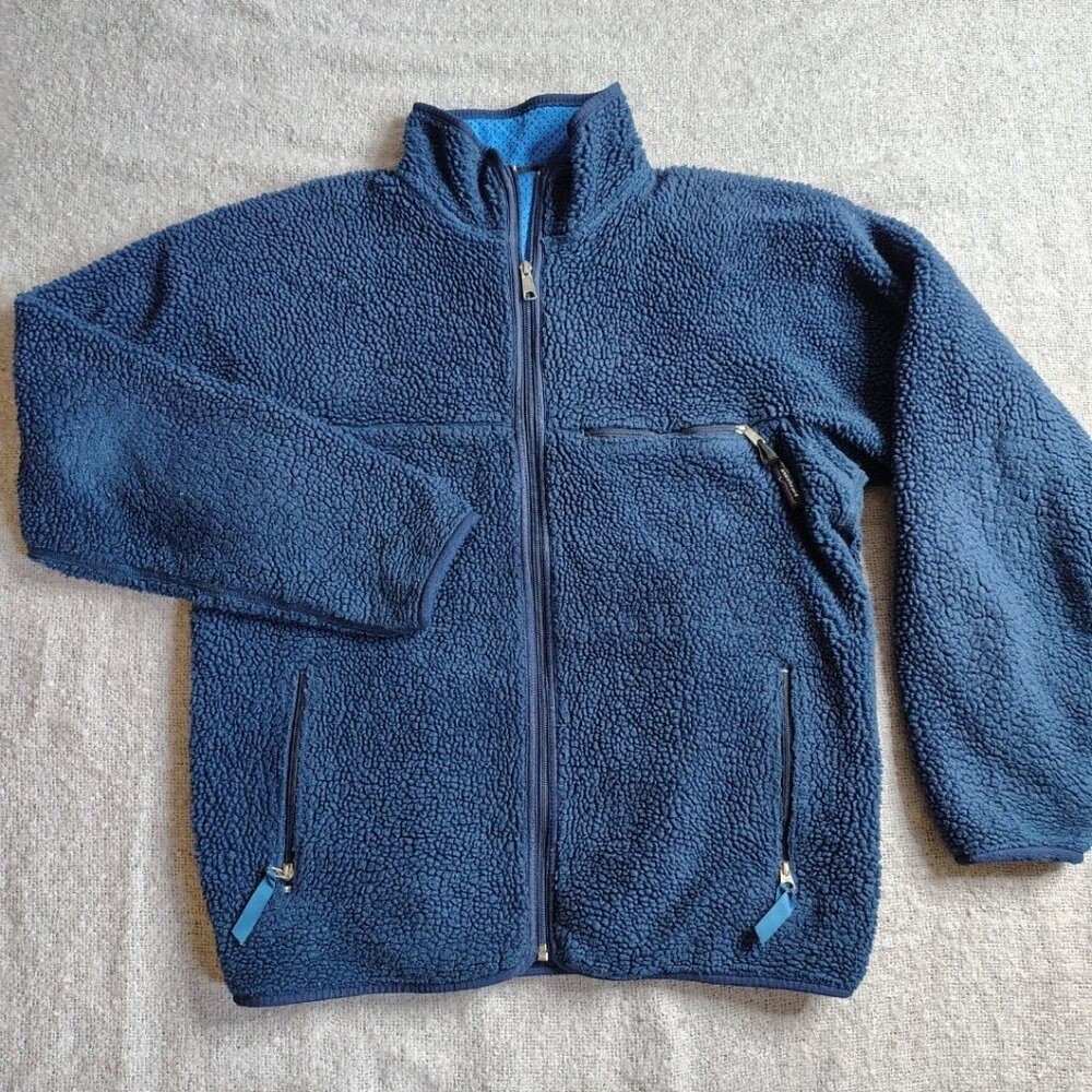 VINTAGE Patagonia Deep Pile Fleece Jacket Retro X Size Large Blue Navy USA