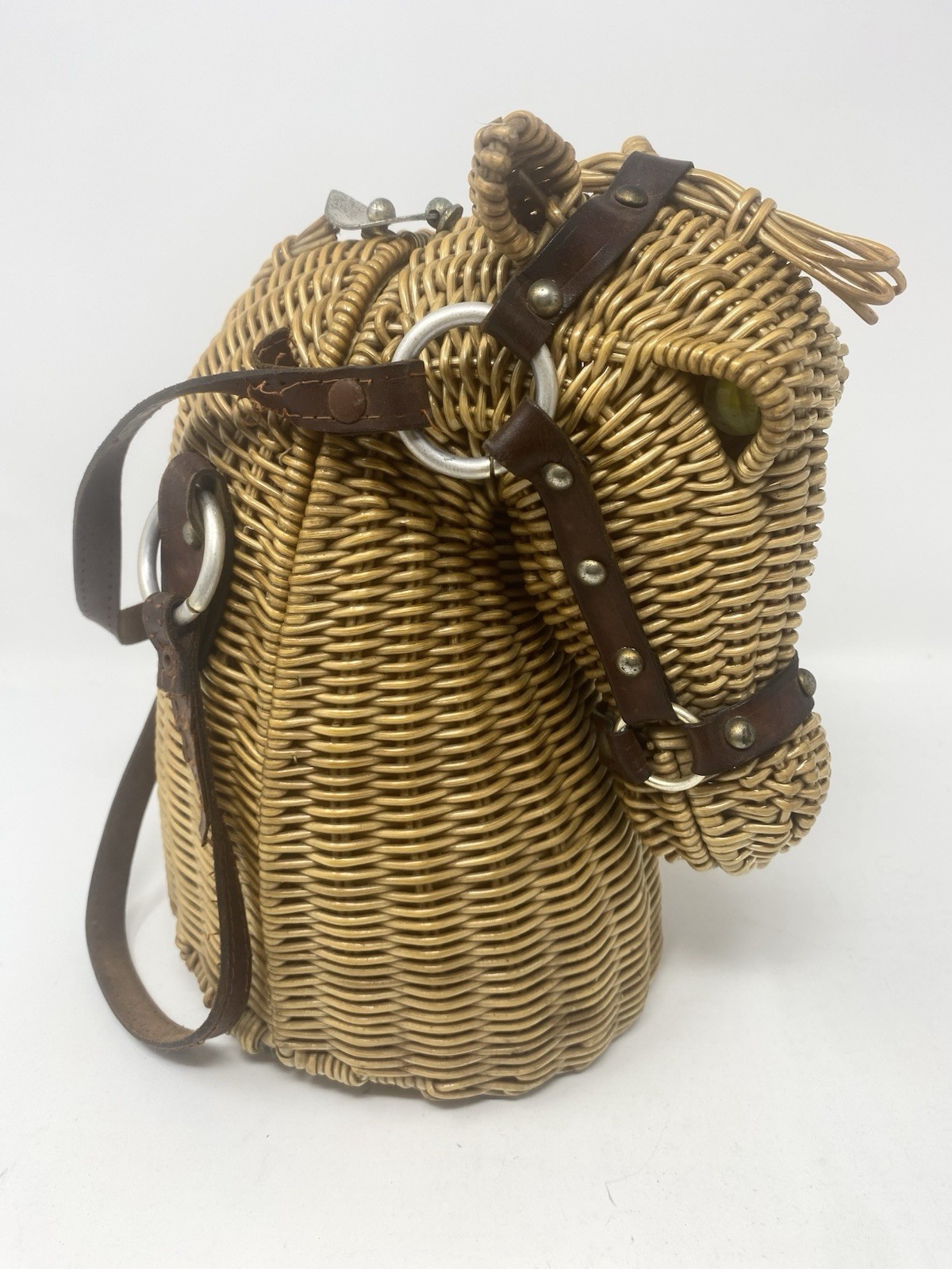 Vintage Marcus Brothers Wicker Rattan Horse Head Handbag Purse