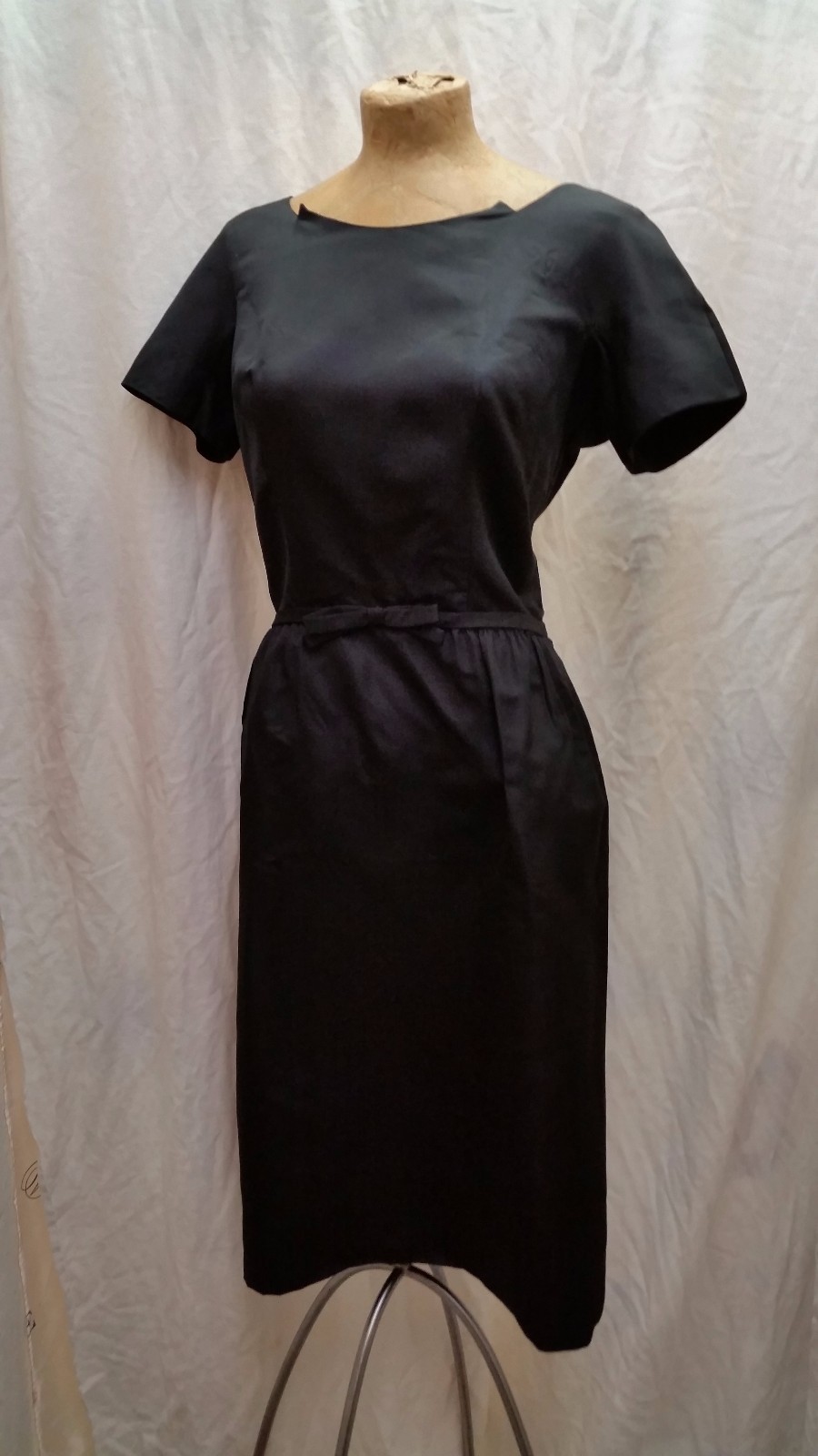 Vintage 1950’s 60’s Black Satin Rayon Cocktail Dress by Alper Schwartz Size M