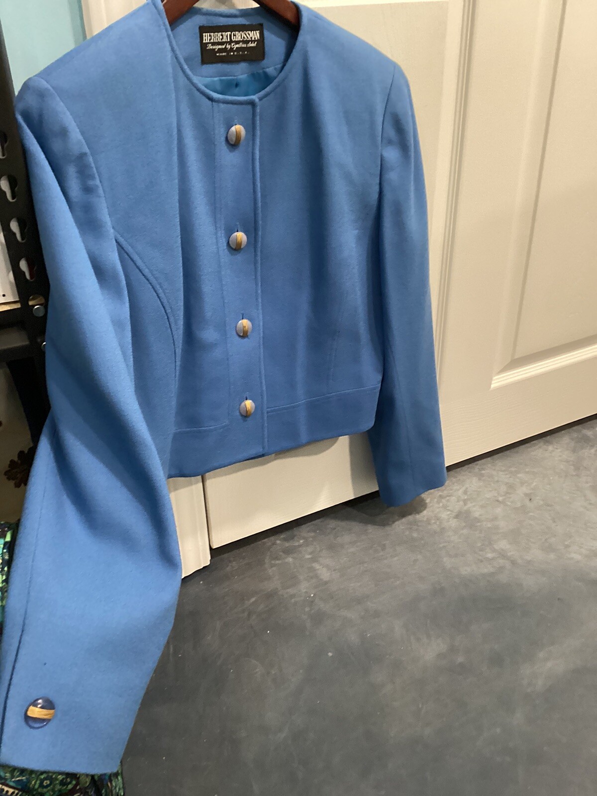 Vintage Blue Skirt Suit Herbert Grossman Cynthia Sobel Wool Sz 10
