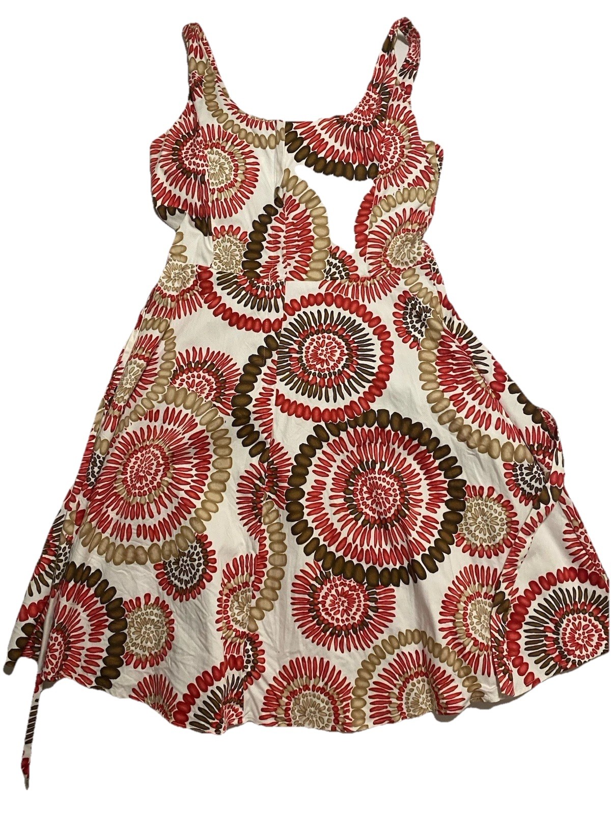 Retro Sunburst Circle Dress Red Brown White Fit Flare Belt Midi Sz8 CITI