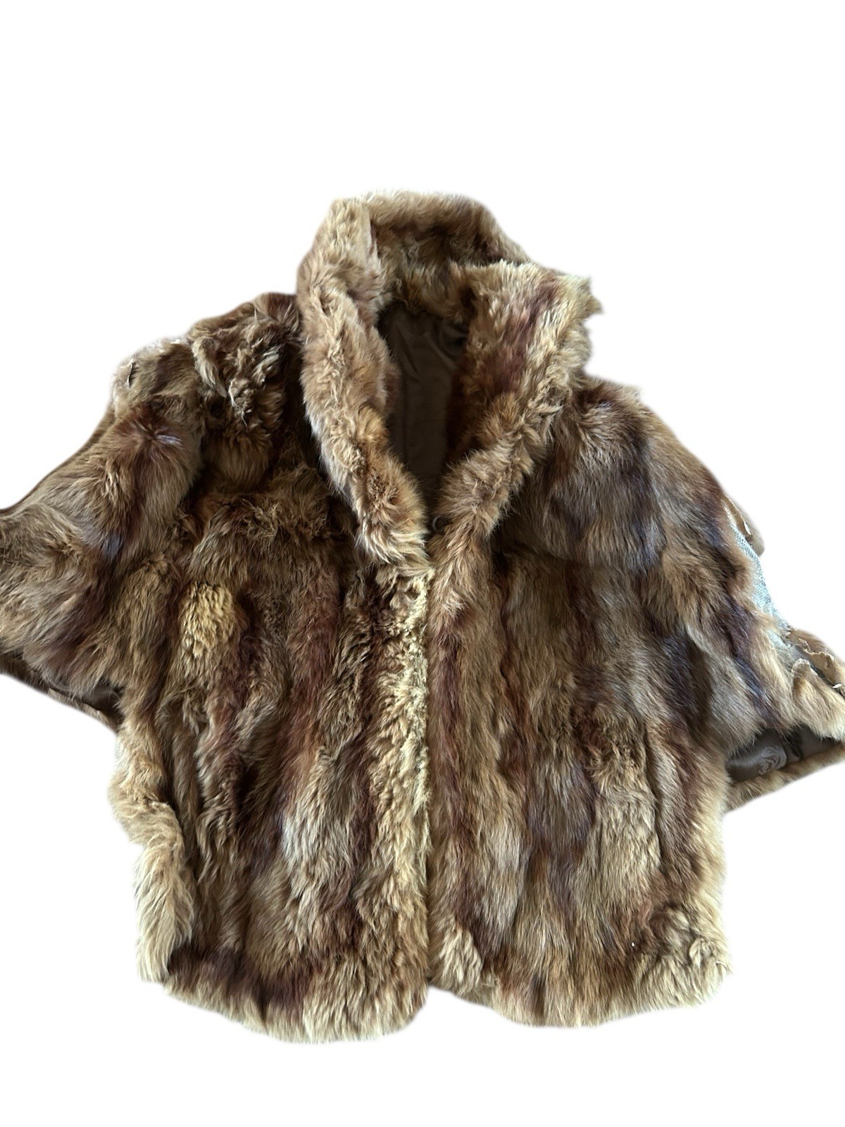 Vtg 1950s Fur Stole Wrap Shawl Floral Print Satin Lined READ FlAWED For Repair