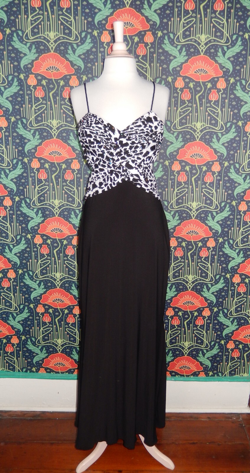 Vintage Y2K Black White Animal Leopard Print Strappy Back Prom Homecoming Dress
