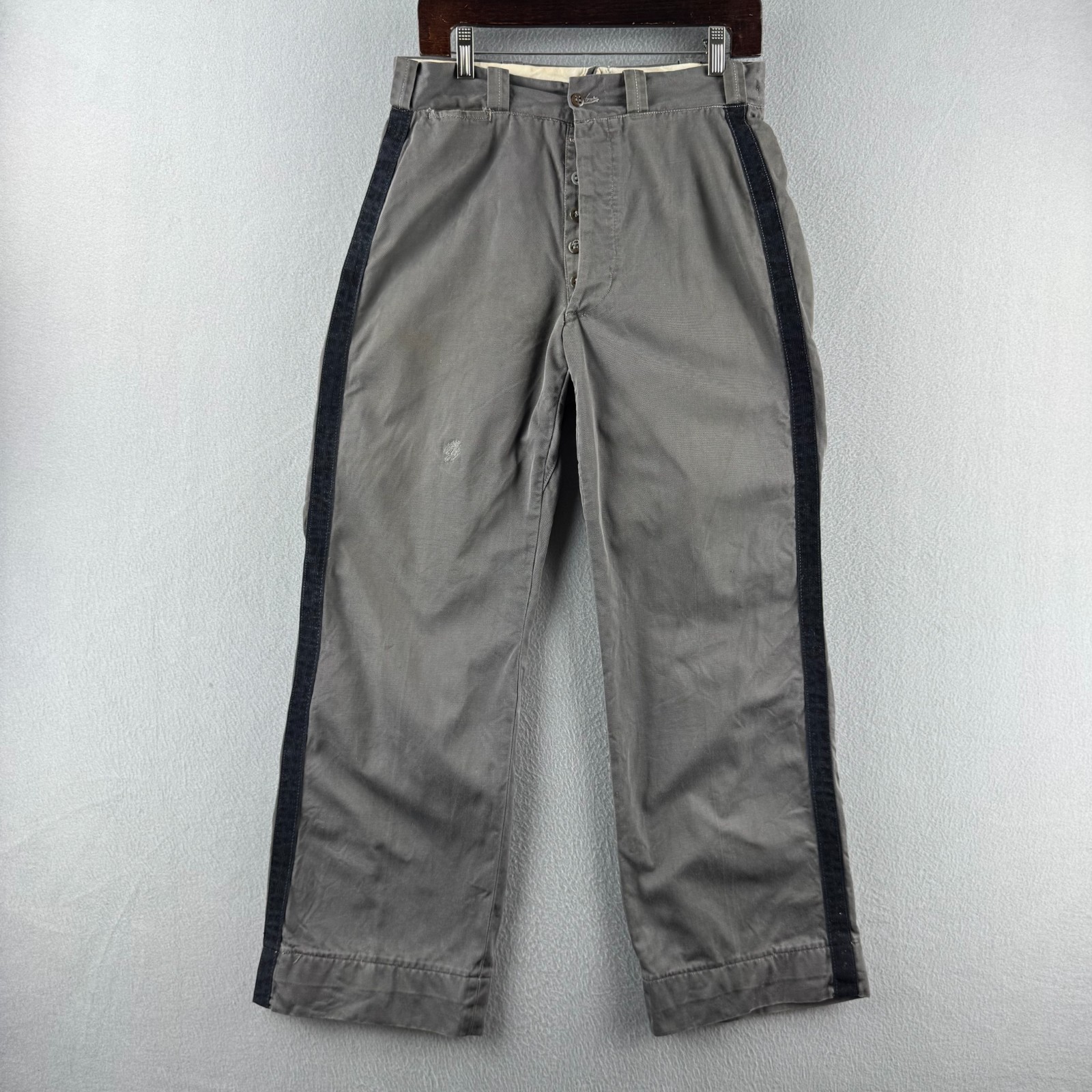 Vintage 40s 50s Work Pants Mens Fits 30×29 Gray Cotton Twill Button Fly Hanover