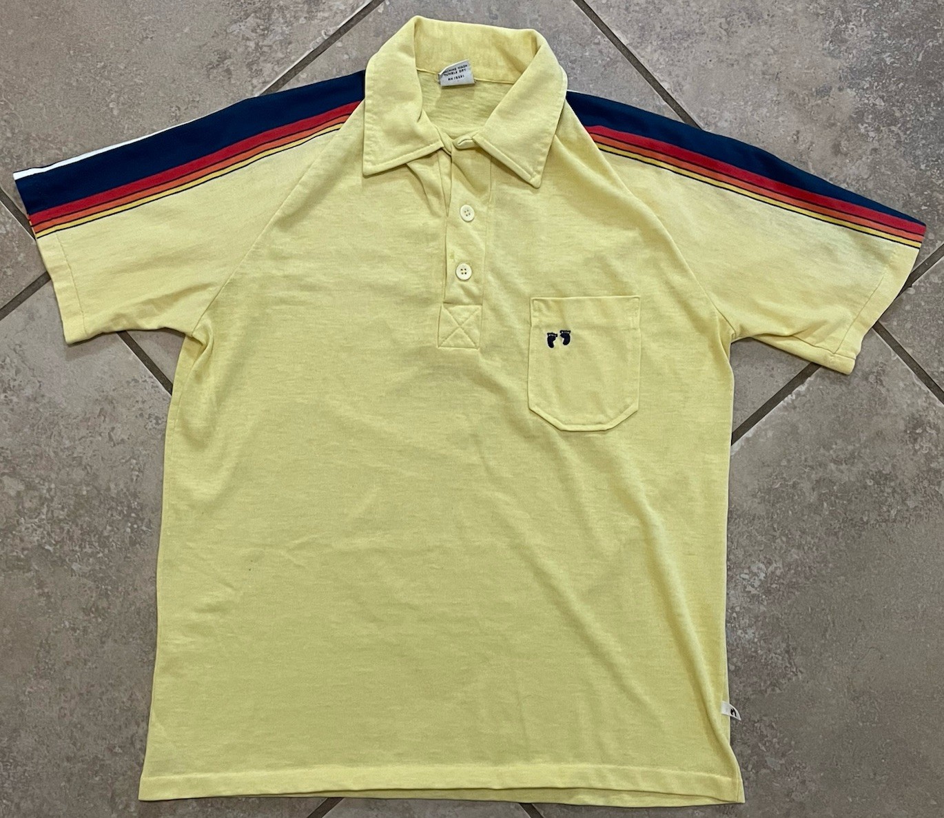 Vintage Hang Ten Polo Shirt 1970’s Surf Beach California Size Medium Yellow
