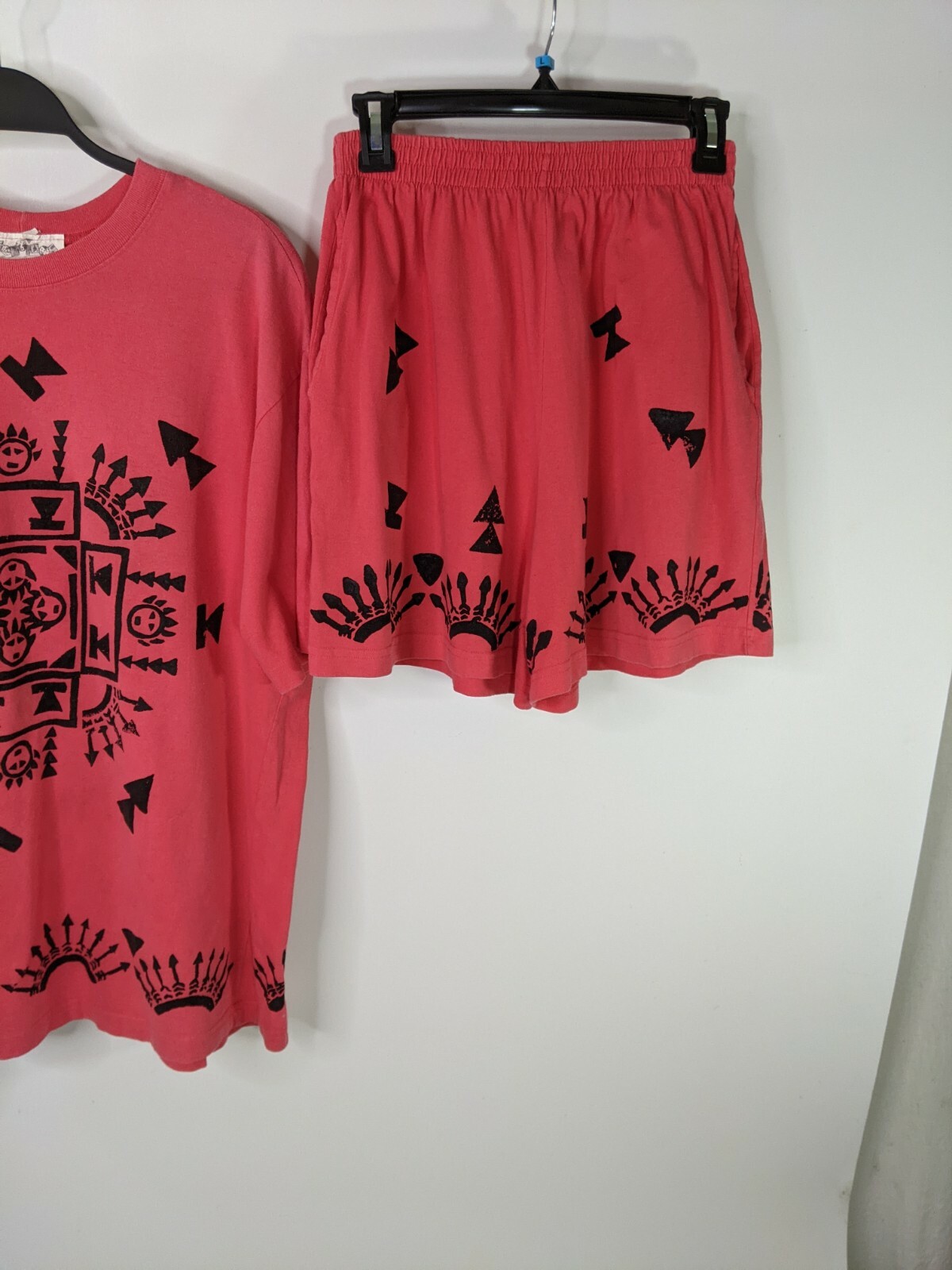 80’s Inventions By LA Express Cotton Shorts Set Outfit Red Black Southwestern