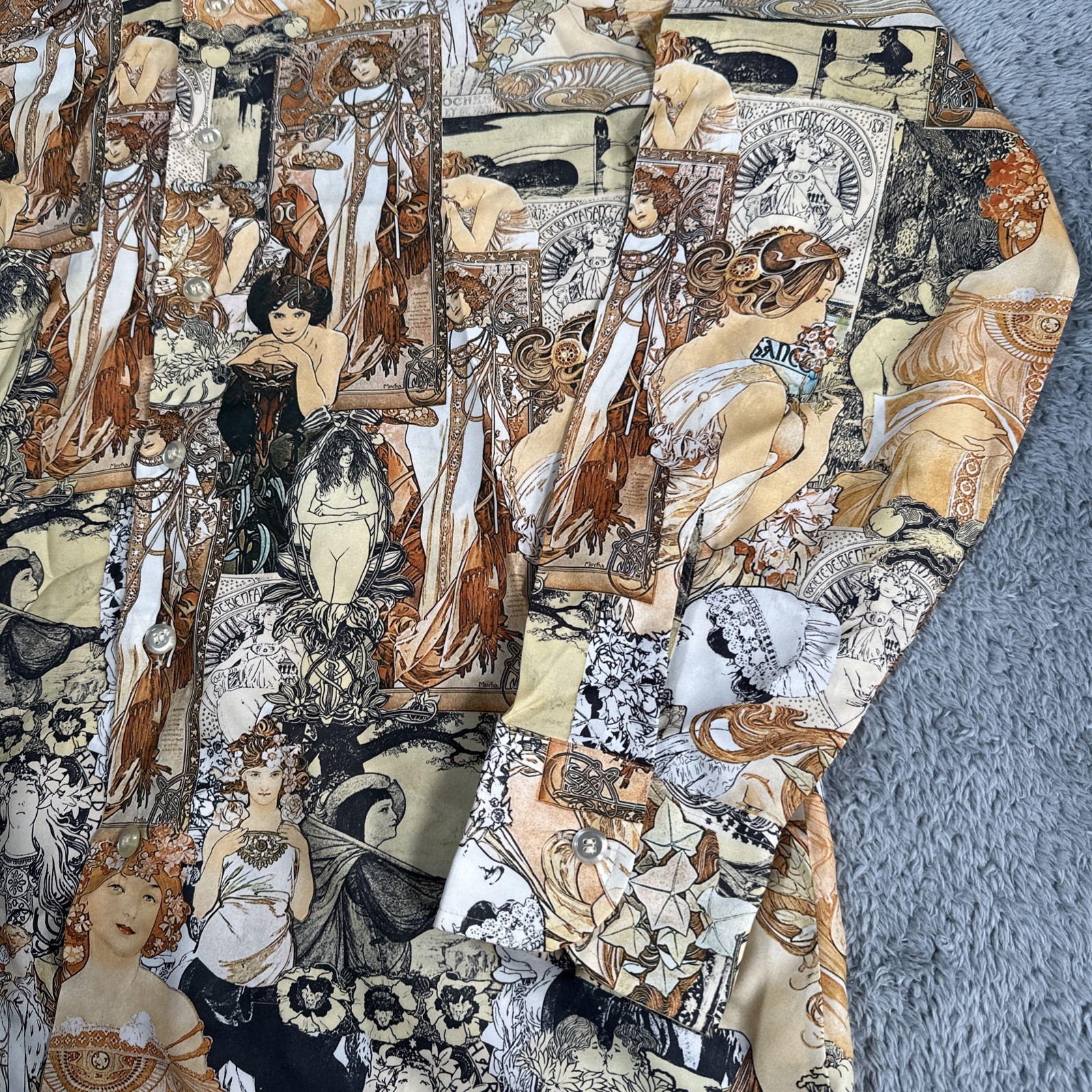 VTG 60s GODDESS Shirt ALPHONSE MUCHA ART NOUVEAU HIPPIE Boho Psychedelic MoD XL
