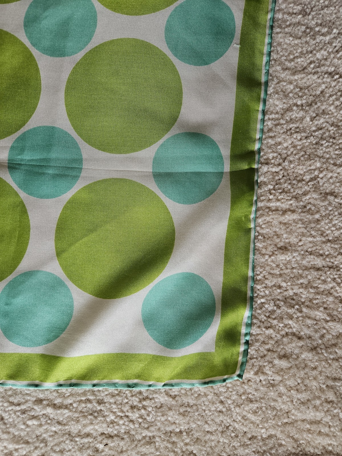 Vintage Vera Neumann Square SILK Green TURQUOISE Blue Polka Dot Scarf Geometric
