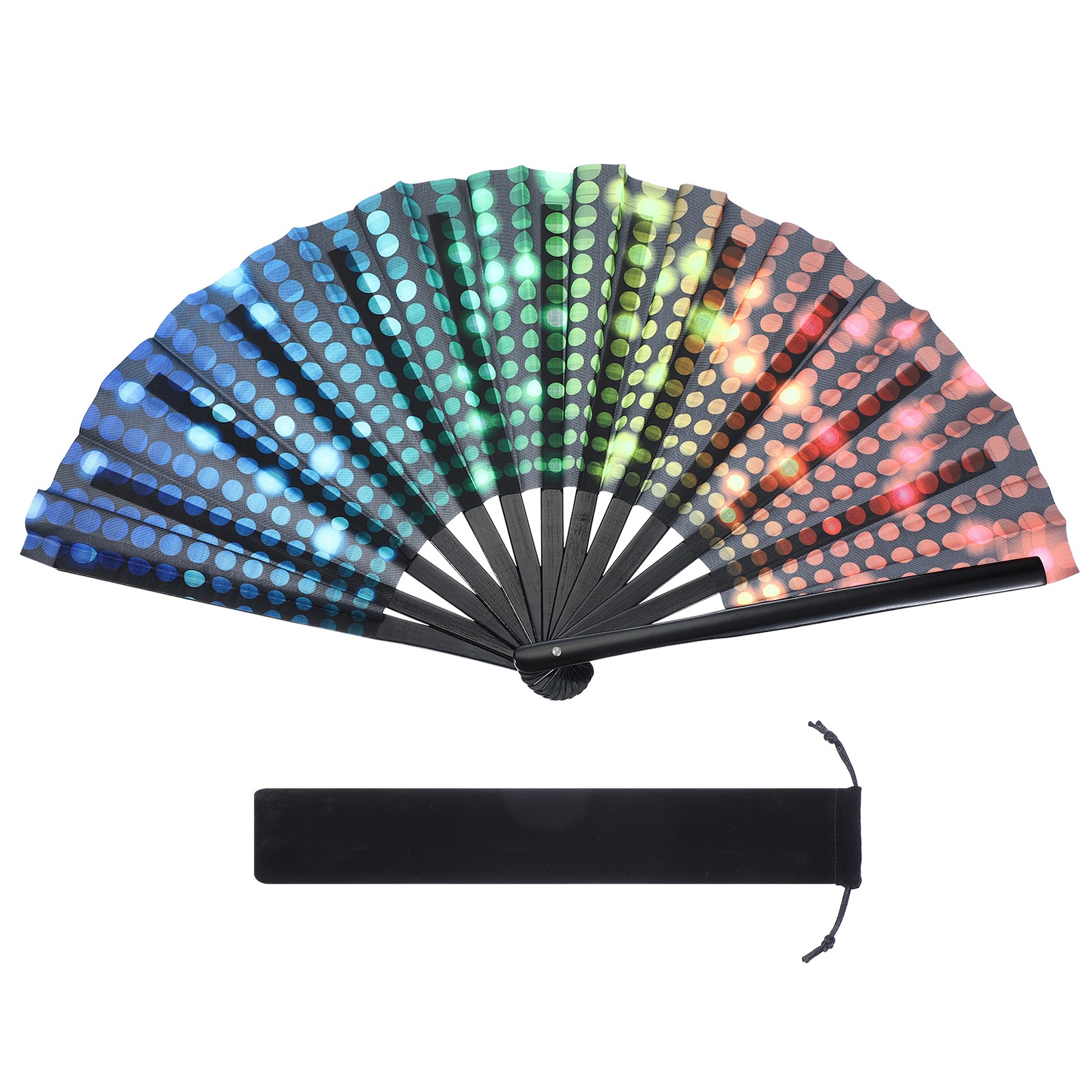 13″ Glitter Clack Rave Fan with Bag for Women Party Dance, Dot Fluorescent