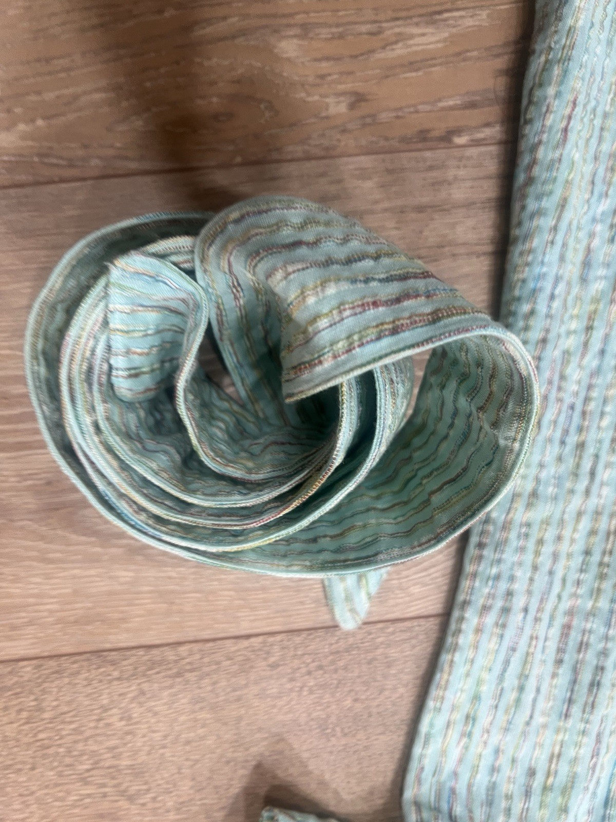 Homemade Seersucker SS Maxi With Long Obi Belt 70″. Pale Pastels. M/ L
