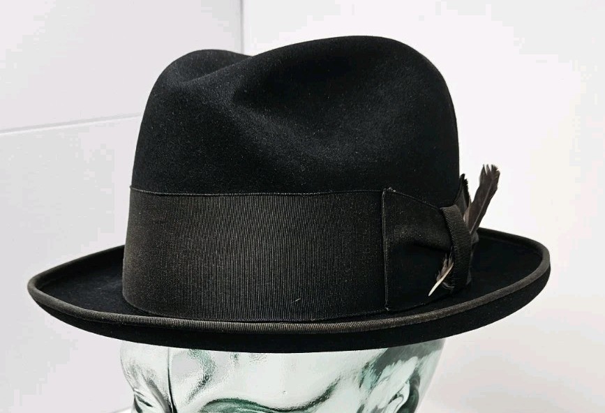 Cavanagh Fedora Hat Cap Black Felt Vintage Mens 7 1/4 New York Made Felted