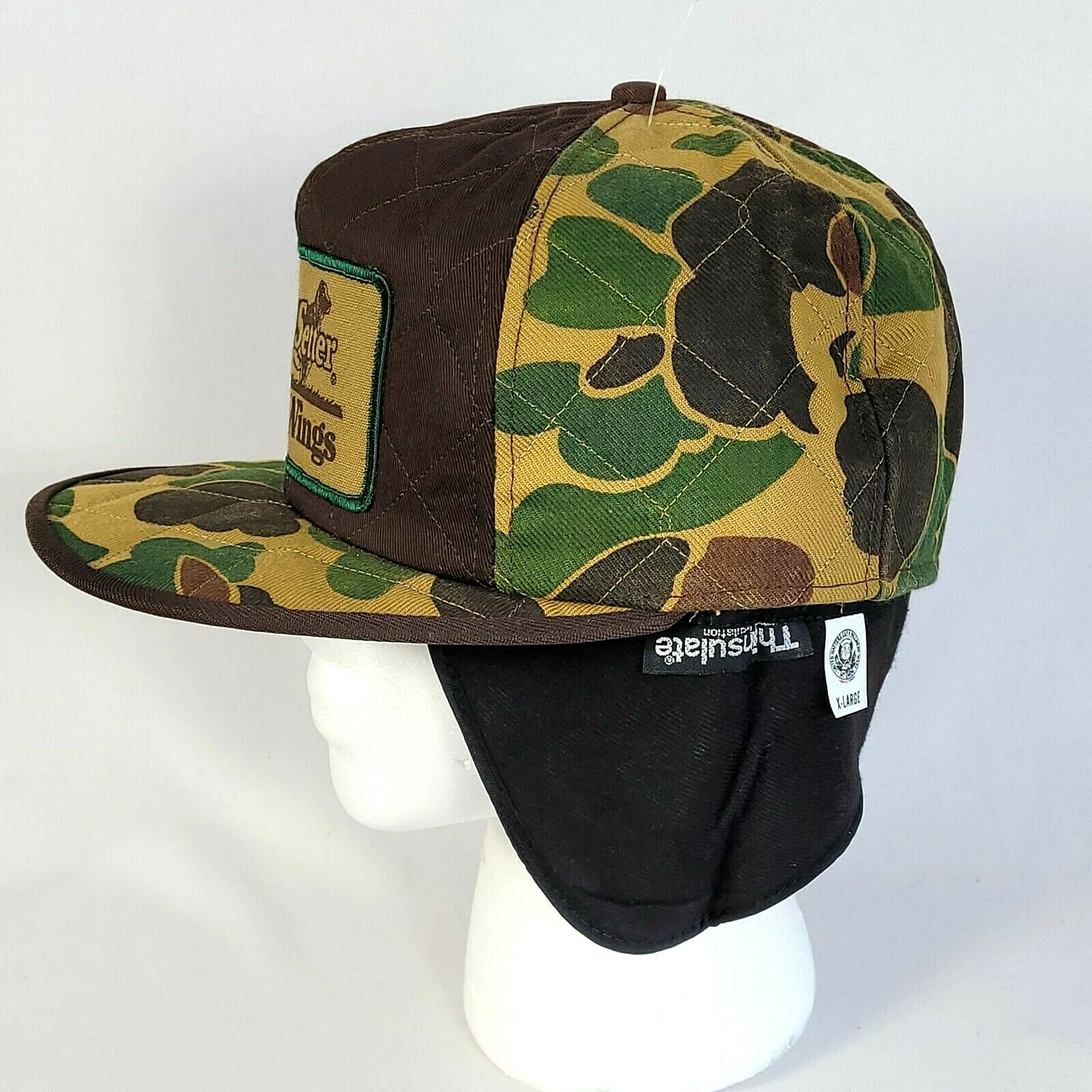 Vintage NOS Irish Setter Red Wings Quilted Camo Brown Green Ear Flap Hat Cap XL
