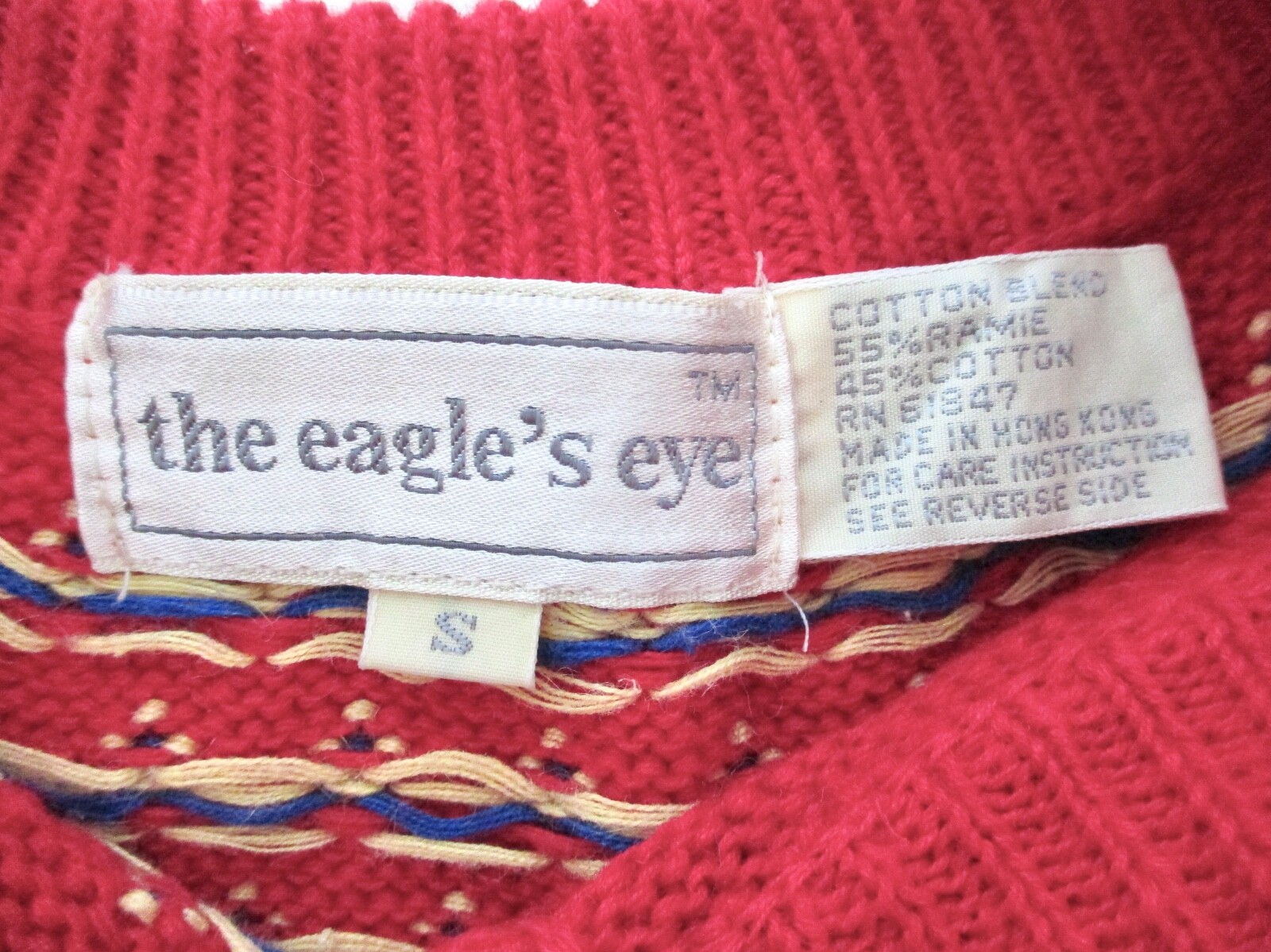 Vtg 80s Eagle’s Eye red birds eye cottage core sweater ladybug buttons pocket S