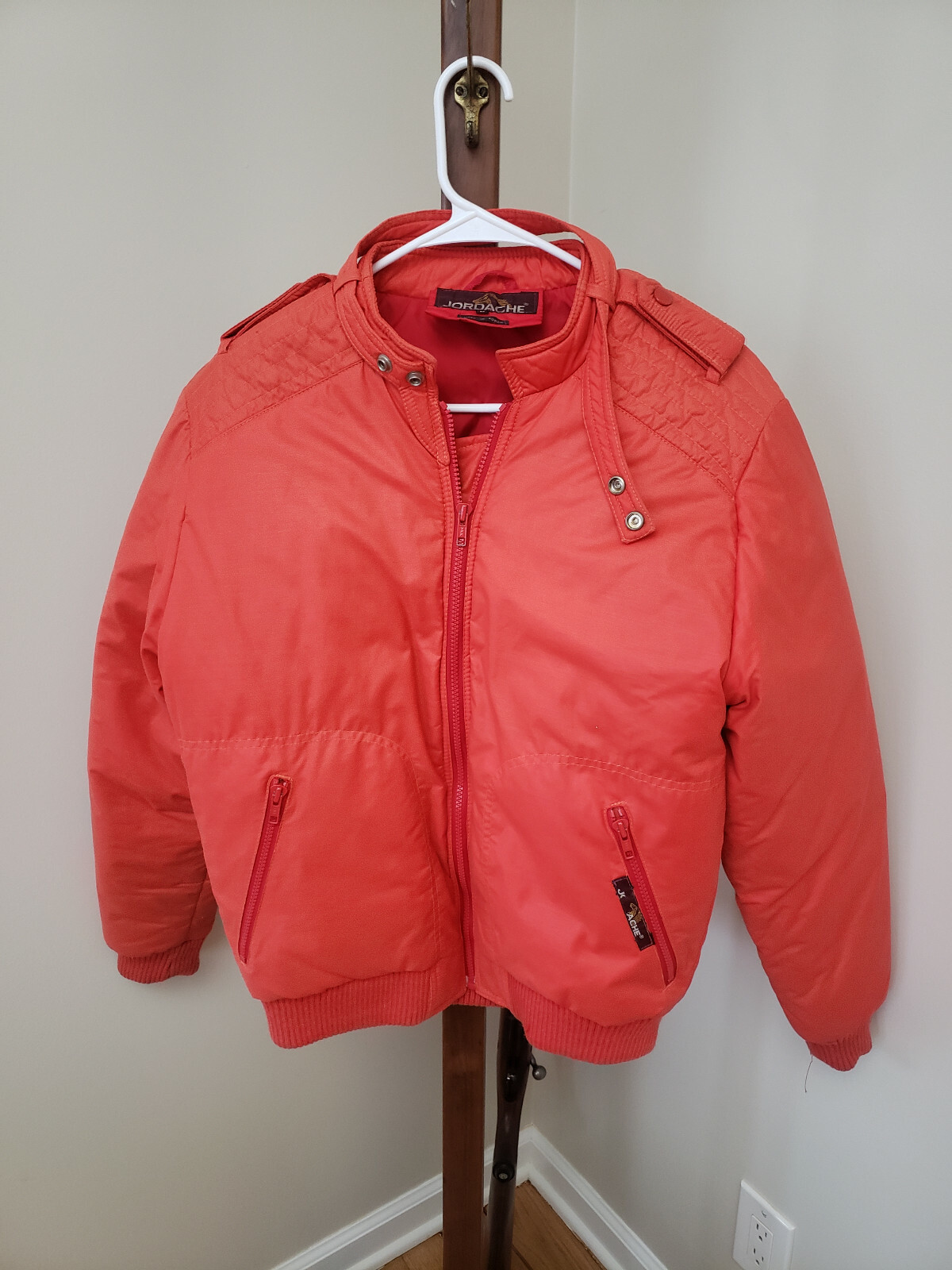 Jordache Jacket Coat Men’s M Orange Down Fill 1980’s Fashion Vintage