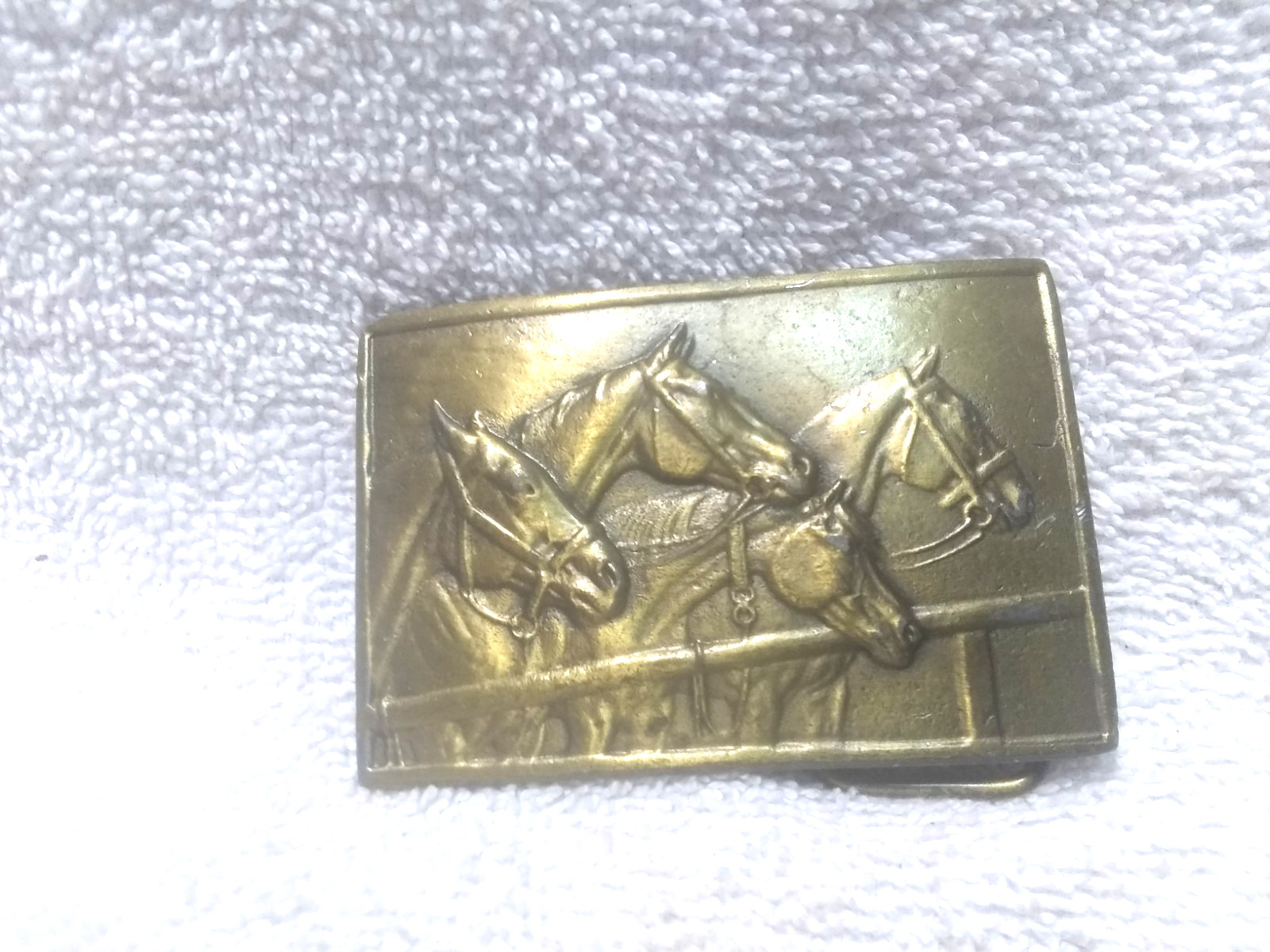 Gold 4 Horses Fine Detail Belt Buckle Outdoor Scene Solid Heavy Great Vintage