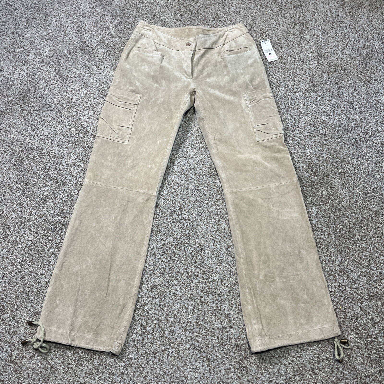 WILSON LEATHER Women’s 8 Maxima 30×32 Tan Suede Cargo Pants Drawstring Cuff NEW