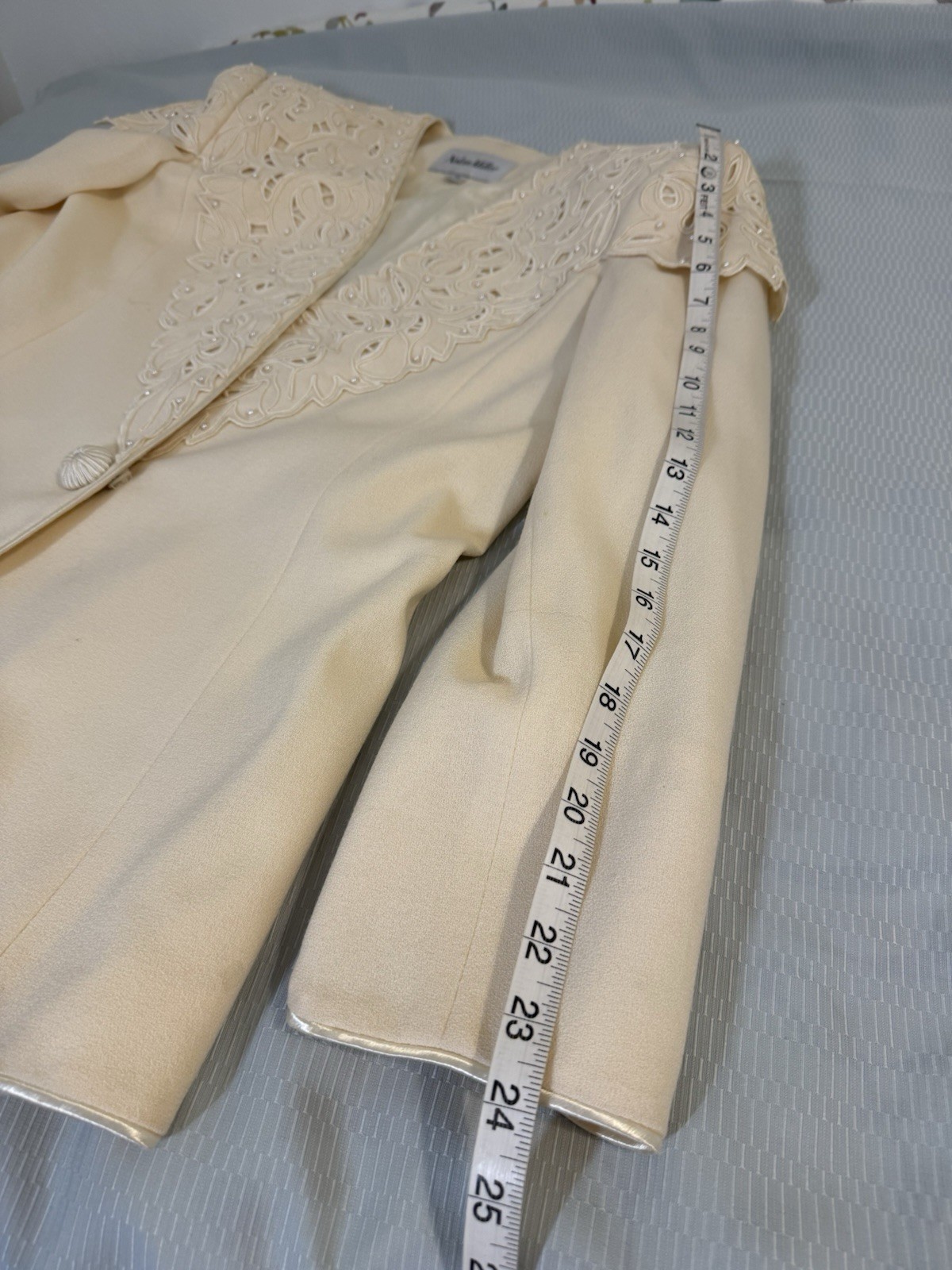Vintage 1980s Nolan Miller Blazer Ivory 10 Wool Crepé Beaded Embroidered