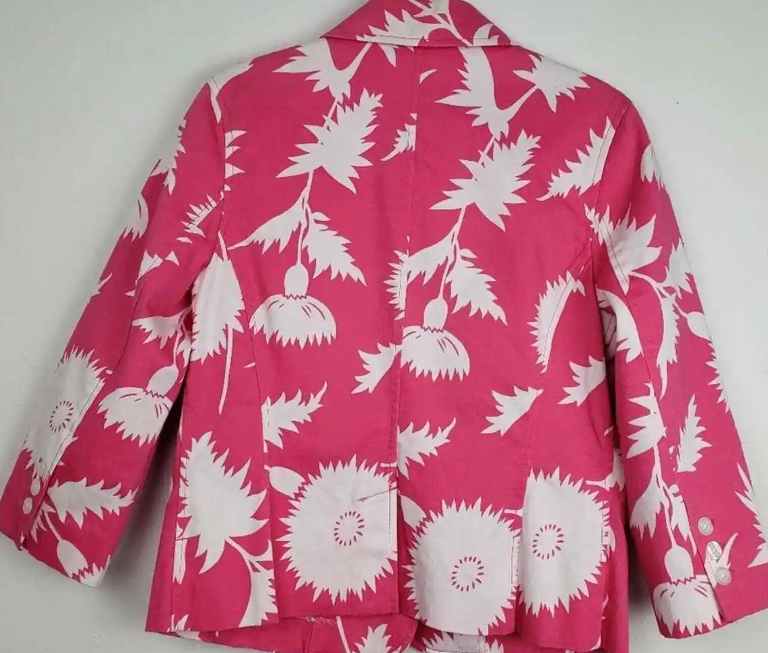 70’s Style Blazer Hot Pink and White Hawaiian Floral Womens Size Large