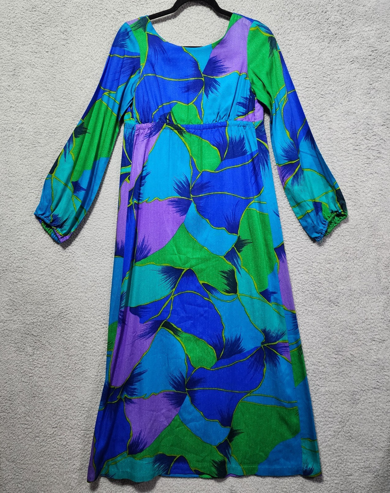Karen Ann Vintage Womens Dress Emperor Waist Blue Floral Hawaiian 60’s 70’s