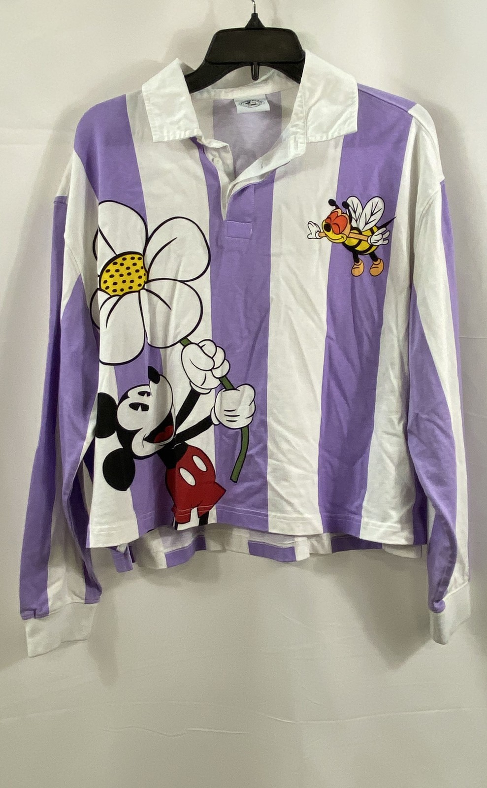 Vintage 90s Mickey & Co Disney Mickey Mouse Purple Striped Rugby Shirt Sz XL